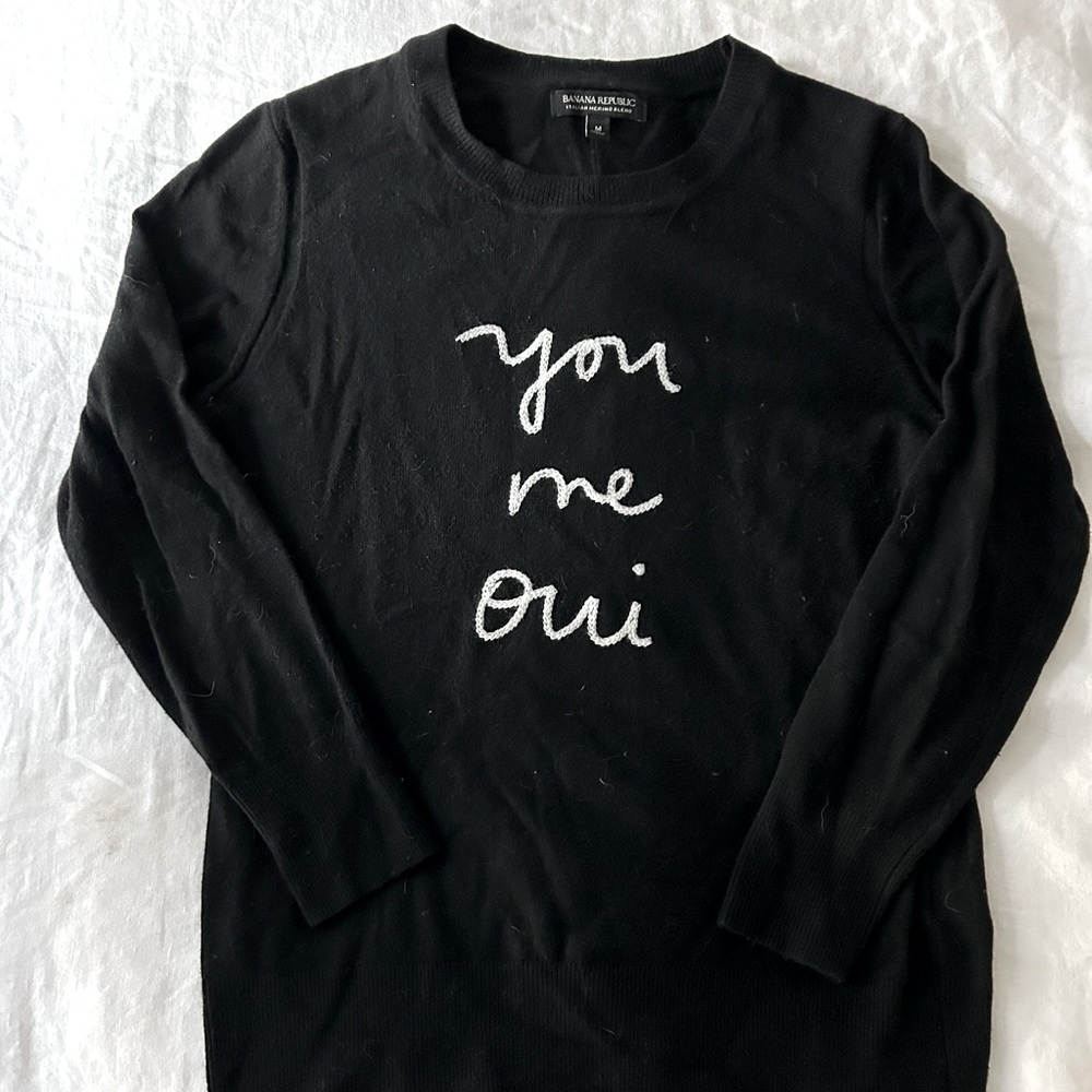Banana Republic “You, Me, Oui” merino wool black sweater